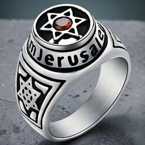 RARE STAR OF DAVID JERUSALEM RUBY STONE SILVER MEN NEW SIZE 10 RING